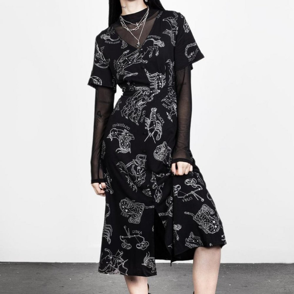 Disturbia Zodiac Short Sleeve Midi Dress US 6/UK 10
